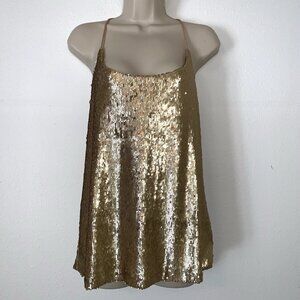 Indie Sleeze GOLD SEQUIN Racerback TANK TOP Sz XXL Coquette Streetwear Disco Y2K